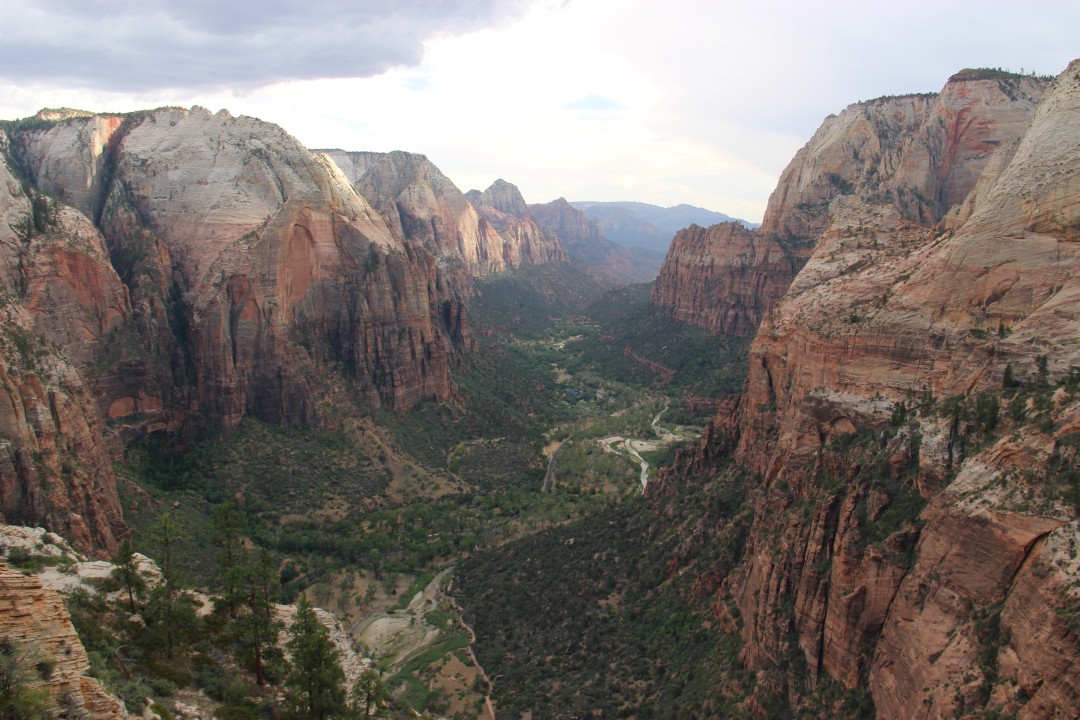 a sheltered valley through domed mountains from a vista